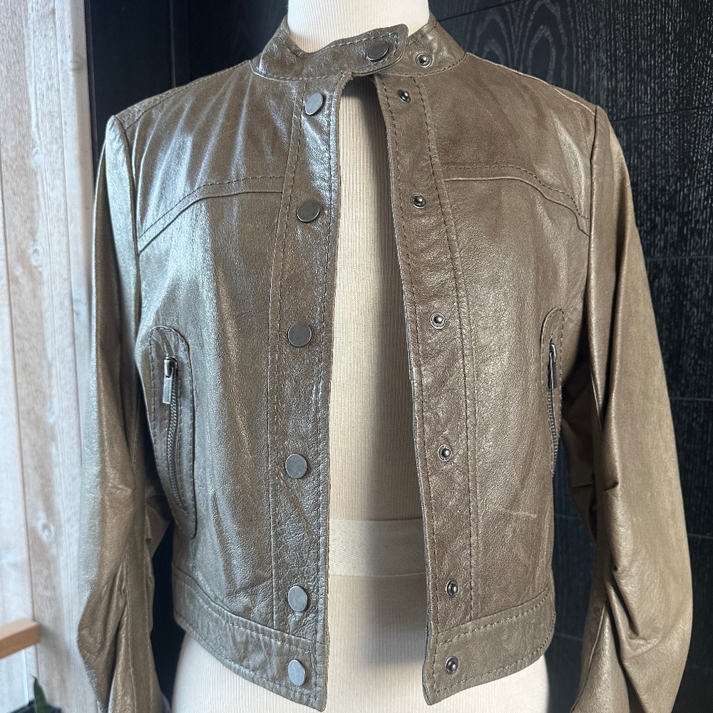 BCBG MaxAzria Crop Moto Leather Jacket, M, Like New